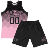 Custom Black Light Pink Gradient Square Shapes Round Neck Sublimation Basketball Suit Jersey