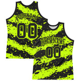 Custom Black Neon Green Splash Round Neck Sublimation Basketball Suit Jersey