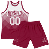 Custom White Maroon Gradient Square Shapes Round Neck Sublimation Basketball Suit Jersey