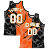 Custom Graffiti Pattern White Black Orange-Old Gold Scratch Round Neck Sublimation Basketball Suit Jersey