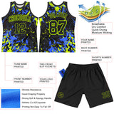 Custom Black Neon Green-Royal Splash Round Neck Sublimation Basketball Suit Jersey