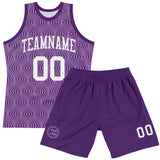 Custom Purple White Geometric Shape Round Neck Sublimation Basketball Suit Jersey