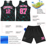 Custom Black Pink Aqua-White Abstract Network Round Neck Sublimation Basketball Suit Jersey