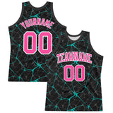 Custom Black Pink Aqua-White Abstract Network Round Neck Sublimation Basketball Suit Jersey