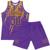 Custom Purple Yellow Splash Round Neck Sublimation Basketball Suit Jersey