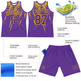 Custom Purple Yellow Splash Round Neck Sublimation Basketball Suit Jersey