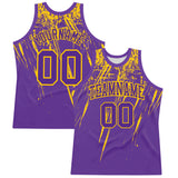 Custom Purple Yellow Splash Round Neck Sublimation Basketball Suit Jersey