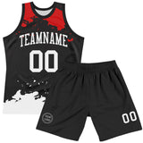 Custom Black White-Red Fragment Art Round Neck Sublimation Basketball Suit Jersey