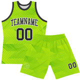 Custom Neon Green Black-White Line Round Neck Sublimation Basketball Suit Jersey