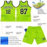 Custom Neon Green Black-White Line Round Neck Sublimation Basketball Suit Jersey