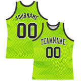 Custom Neon Green Black-White Line Round Neck Sublimation Basketball Suit Jersey