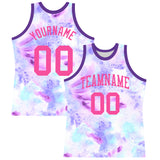 Custom Tie Dye Pink-Purple Round Neck Sublimation Basketball Suit Jersey