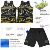 Custom Black Gold-White Line Round Neck Sublimation Basketball Suit Jersey