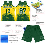 Custom Green Yellow-White Abstract Splatter Grunge Art Round Neck Sublimation Basketball Suit Jersey
