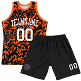 Custom Black White-Orange Fluid Art Round Neck Sublimation Basketball Suit Jersey