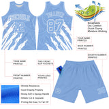 Custom Light Blue White Splash Round Neck Sublimation Basketball Suit Jersey