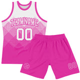 Custom White Deep Pink Gradient Square Shapes Round Neck Sublimation Basketball Suit Jersey
