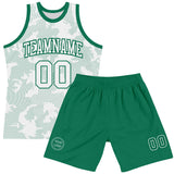 Custom White Kelly Green Curve Lines Round Neck Sublimation Basketball Suit Jersey
