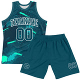 Custom Green Aqua-White Splash Round Neck Sublimation Basketball Suit Jersey