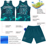 Custom Green Aqua-White Splash Round Neck Sublimation Basketball Suit Jersey