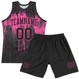 Custom Black Pink Dripping Splatter Art Round Neck Sublimation Basketball Suit Jersey