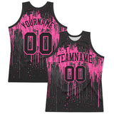 Custom Black Pink Dripping Splatter Art Round Neck Sublimation Basketball Suit Jersey