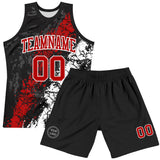 Custom Black Red-White Splash Round Neck Sublimation Basketball Suit Jersey