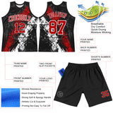 Custom Black Red-White Splash Round Neck Sublimation Basketball Suit Jersey