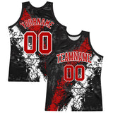 Custom Black Red-White Splash Round Neck Sublimation Basketball Suit Jersey