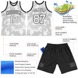 Custom White Black Curve Lines Round Neck Sublimation Basketball Suit Jersey