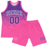Custom Purple Pink-White Gradient Square Shapes Round Neck Sublimation Basketball Suit Jersey