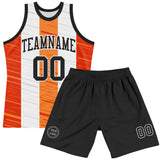Custom White Black-Orange Line Round Neck Sublimation Basketball Suit Jersey
