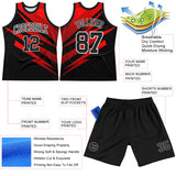 Custom Black Red-White Line Round Neck Sublimation Basketball Suit Jersey