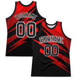 Custom Black Red-White Line Round Neck Sublimation Basketball Suit Jersey