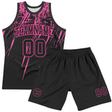 Custom Black Pink Splash Round Neck Sublimation Basketball Suit Jersey
