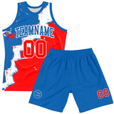 Custom Royal Red-White Splash Round Neck Sublimation Basketball Suit Jersey