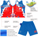 Custom Royal Red-White Splash Round Neck Sublimation Basketball Suit Jersey