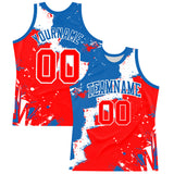 Custom Royal Red-White Splash Round Neck Sublimation Basketball Suit Jersey