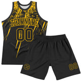 Custom Black Gold Splash Round Neck Sublimation Basketball Suit Jersey