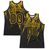 Custom Black Gold Splash Round Neck Sublimation Basketball Suit Jersey