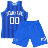 Custom Royal White Line Round Neck Sublimation Basketball Suit Jersey