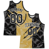 Custom Graffiti Pattern Black Old Gold-White Scratch Round Neck Sublimation Basketball Suit Jersey