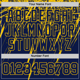 Custom Navy Yellow Splash Round Neck Sublimation Basketball Suit Jersey
