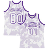Custom White Purple Curve Lines Round Neck Sublimation Basketball Suit Jersey
