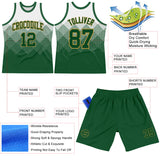 Custom White Green-Old Gold Gradient Square Shapes Round Neck Sublimation Basketball Suit Jersey