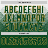Custom White Green-Old Gold Gradient Square Shapes Round Neck Sublimation Basketball Suit Jersey