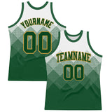 Custom White Green-Old Gold Gradient Square Shapes Round Neck Sublimation Basketball Suit Jersey