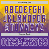 Custom Yellow Purple-White Gradient Square Shapes Round Neck Sublimation Basketball Suit Jersey