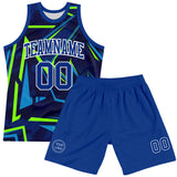 Custom Royal Neon Green-White Geometric Shape Round Neck Sublimation Basketball Suit Jersey