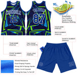 Custom Royal Neon Green-White Geometric Shape Round Neck Sublimation Basketball Suit Jersey